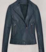 Women's  navy blue lambskin leather jacket-zipper 2 pocket style