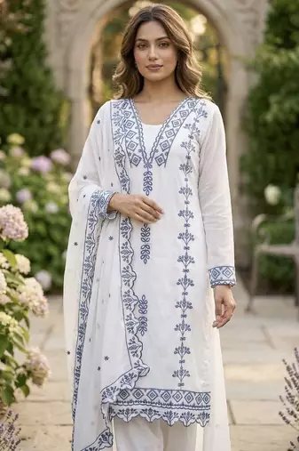 New  trendy embroidered cotton thread work kurta set