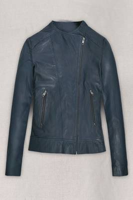 women's navy blue lambskin leather jacket classic zip up style 2