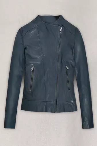 women's navy blue lambskin leather jacket classic zip up style