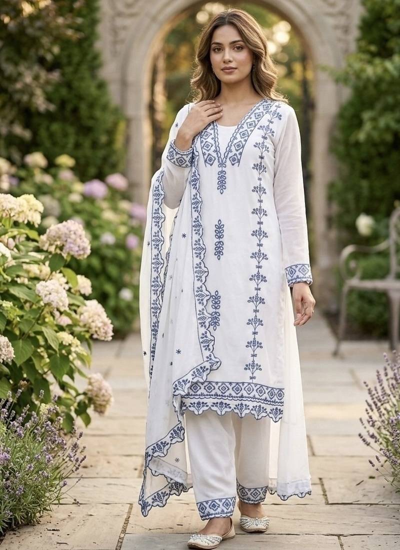 New  trendy embroidered cotton thread work kurta set