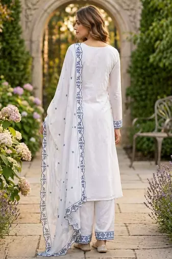 New trendy embroidered cotton thread work kurta set
