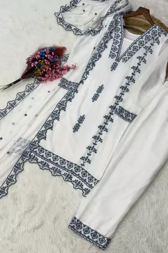 New trendy embroidered cotton thread work kurta set