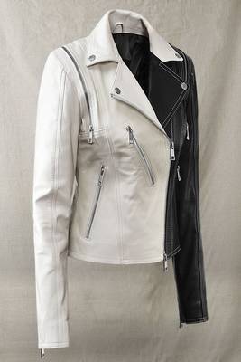 women's black and white lambskin leather jacket asymmetrical zip closure 1