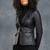 Women's  black & white strip lambskin leather jacket-2 envelope pocket & button style