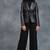 Women's  black & white strip lambskin leather jacket-2 envelope pocket & button style
