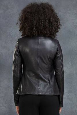 women's black and white lambskin leather jacket classic zip up premium 3