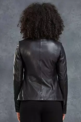 women's black and white lambskin leather jacket classic zip up premium