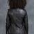 Women's  black & white strip lambskin leather jacket-2 envelope pocket & button style