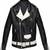 Women's  black & white strip lambskin leather jacket-asymmetric zipper & waist belt style