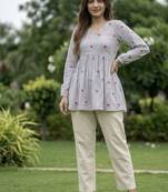 Women's casual heart print flared short kurti  pant set
