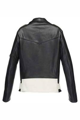 women's black and white lambskin leather jacket asymmetrical zip closure premium 2