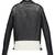 Women's  black & white strip lambskin leather jacket-asymmetric zipper & waist belt style
