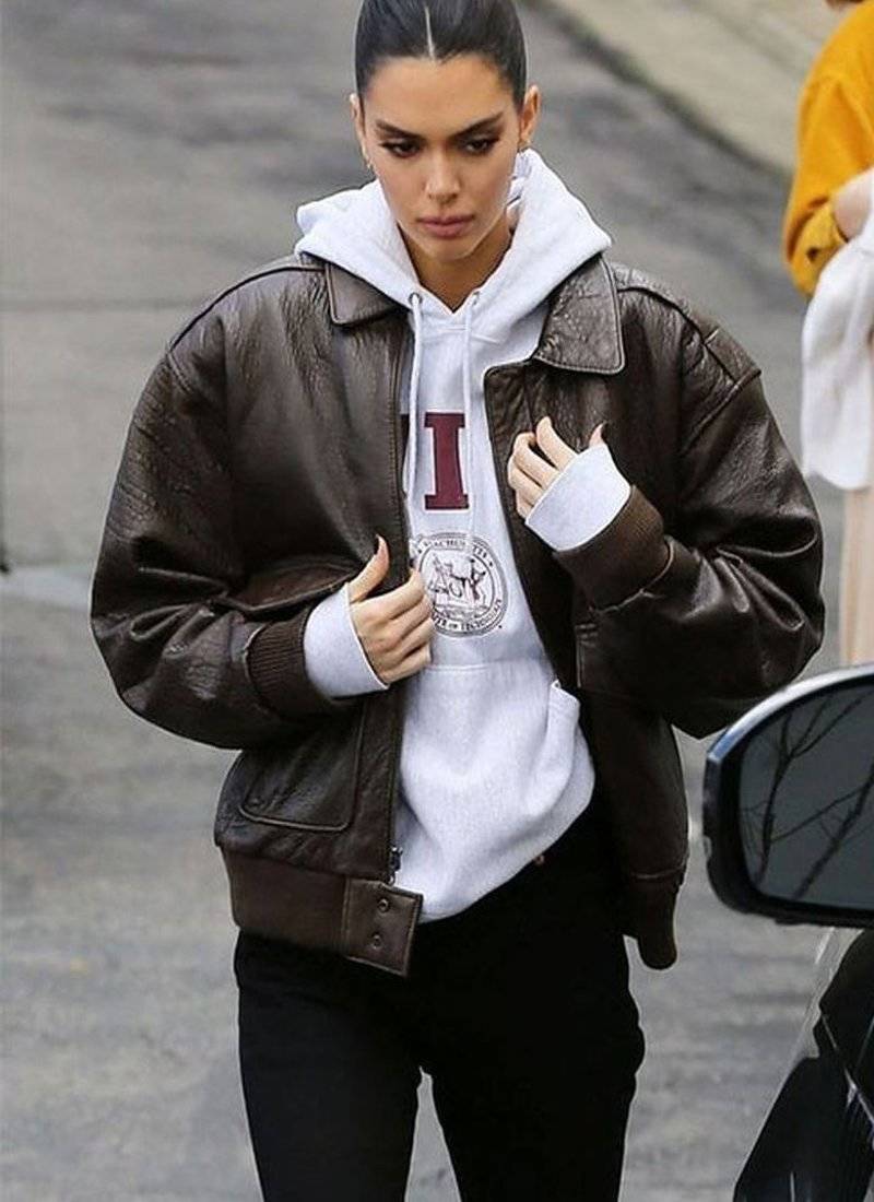 Women's  brown lambskin leather jacket-rib cuff & waist ribb style