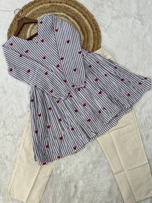 Women's casual heart print flared short kurti pant set 4