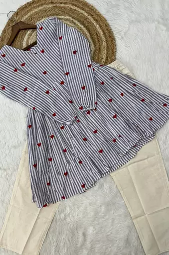 Women's casual heart print flared short kurti pant set