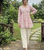 Women's casual heart print flared short kurti  pant set