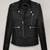 Women's  black lambskin leather jacket-asymmetric zipper & waist belt style