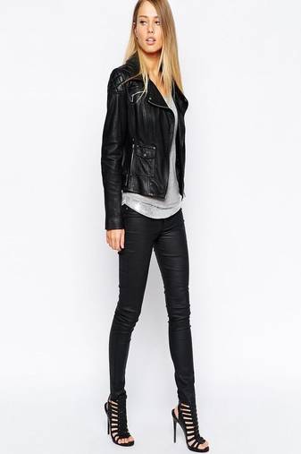 women's black premium lambskin leather jacket asymmetrical zip closure premium