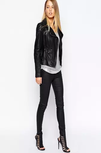 women's black premium lambskin leather jacket asymmetrical zip closure premium
