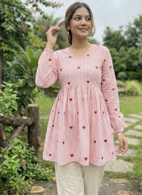 Women's casual heart print flared short kurti pant set 3