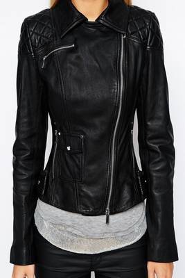 women's black premium lambskin leather jacket asymmetrical zip closure premium 2