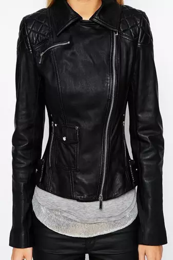 women's black premium lambskin leather jacket asymmetrical zip closure premium