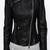 Women's  black lambskin leather jacket-asymmetric zipper & waist belt style
