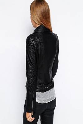 women's black premium lambskin leather jacket asymmetrical zip closure premium 3