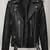 Women's  black lambskin leather jacket-asymmetric zipper & waist belt style