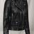 Women's  black lambskin leather jacket-asymmetric zipper & waist belt style