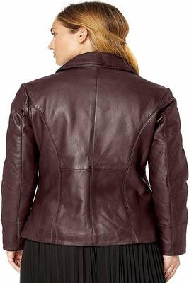 women's burgundy lambskin leather jacket classic zip up style 2