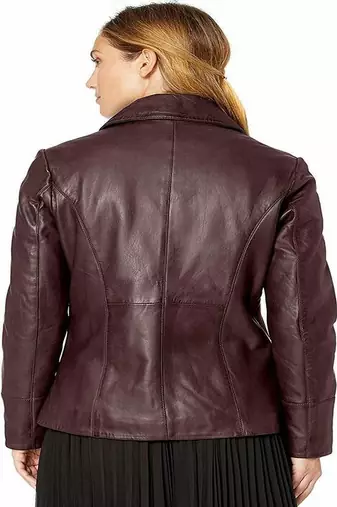 women's burgundy lambskin leather jacket classic zip up style