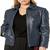 Women's  navy blue lambskin leather jacket zipper style