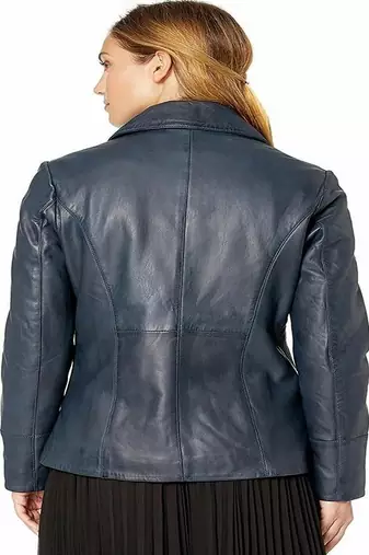 women's navy blue lambskin leather jacket classic zip up style premium