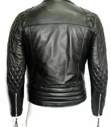 Women's  black lambskin leather jacket-asymmetric zipper & waist belt style