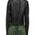 Women's  black lambskin leather jacket-button detail style