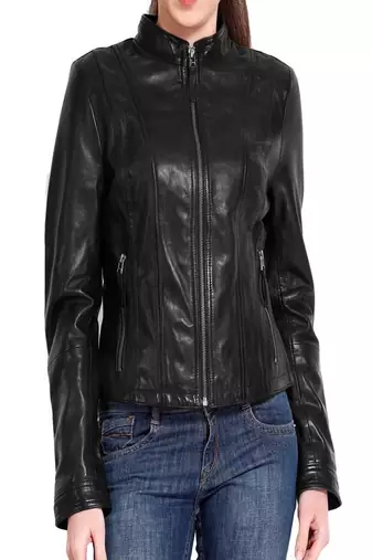 women's black lambskin leather jacket classic zip up style distinctive