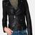 Women's  black lambskin leather jacket-asymmetric zipper & waist belt style
