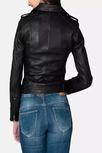 women's black premium lambskin leather jacket asymmetrical zip closure stylish