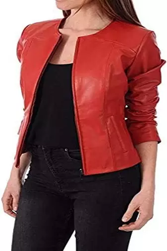 women's red lambskin leather jacket classic zip up style premium