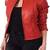 Women's  red lambskin leather jacket-straight zipper style