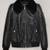 Women's  black lambskin leather jack et- silver-straight zipper & feather collar   style