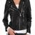 Women's  black lambskin leather jack et- silver-zippered pockets & shoulder tag  style