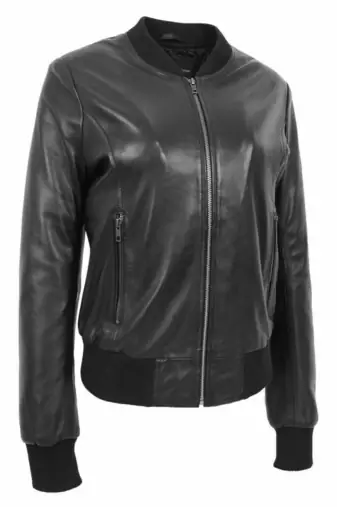 women's black lambskin leather jacket classic zip up style elite