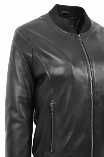 women's black lambskin leather jacket classic zip up style elite