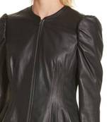 Women's  black lambskin leather jacket- zipper detail style