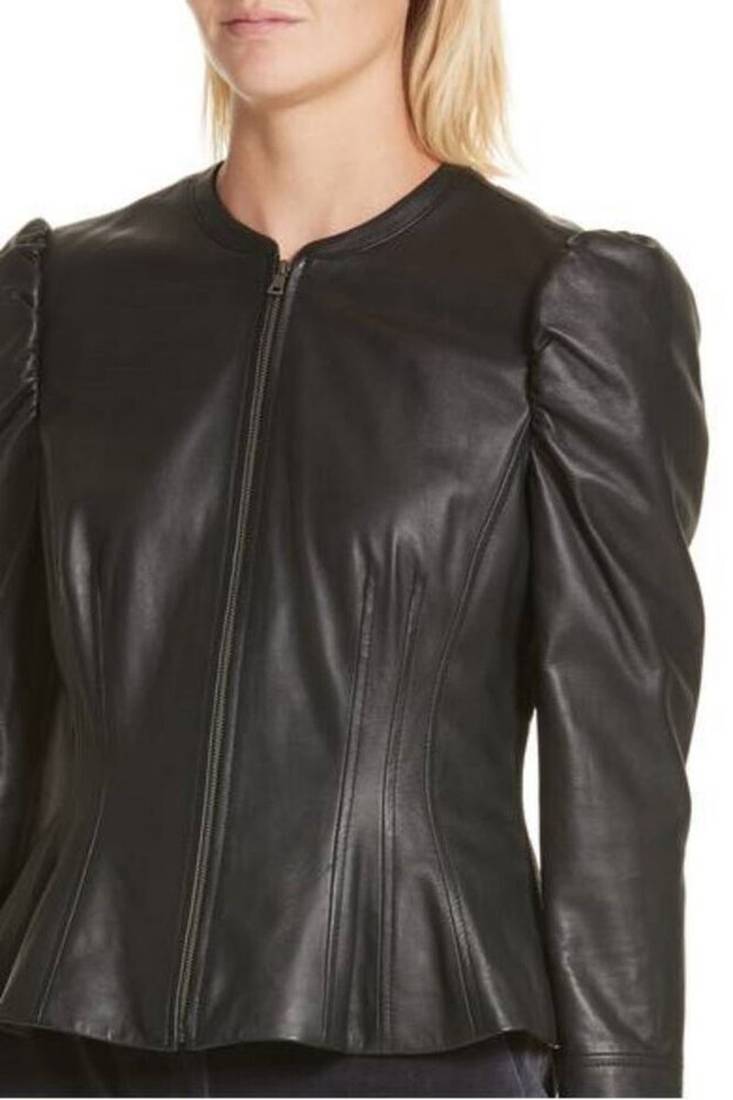 Women's  black lambskin leather jacket- zipper detail style
