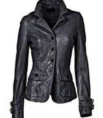 Women's  black lambskin leather jacket-2 envelope pocket & buton detail style
