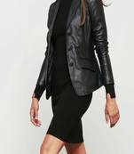 Women's  black lambskin leather jacket-2 envelope pocket & buton detail style